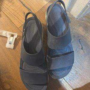Gently used navy croc sandals